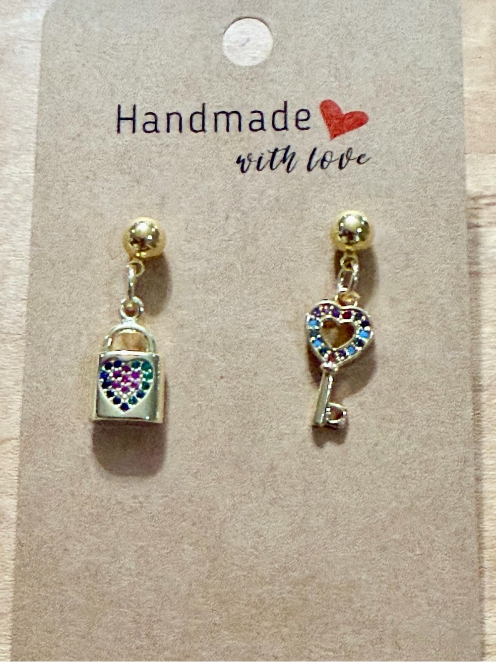 18K Gold Plated Adorable Heart Lock & Key Dangle Earrings